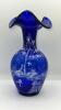 Fenton Cobalt Blue Ruffled Rim Hand Painted Vase