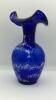Fenton Cobalt Blue Ruffled Rim Hand Painted Vase - 9