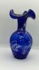 Fenton Cobalt Blue Ruffled Rim Hand Painted Vase - 10