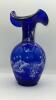 Fenton Cobalt Blue Ruffled Rim Hand Painted Vase - 11