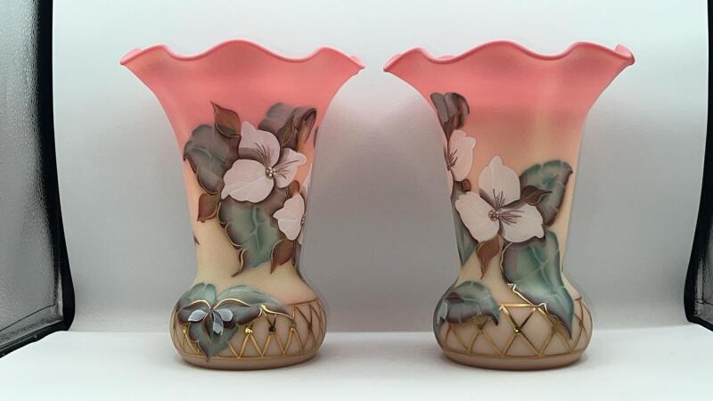 Fenton Burmese Glass Trillium Vases (2)