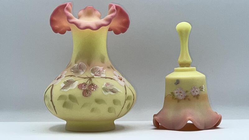 Fenton Burmese Glass Vase & Bell