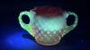 Cranberry Opalescent Hobnail Candle Holders, Glass Bowls & Sugar and Creamer Set - 3