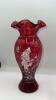 Fenton Mary Gregory Style Cranberry Ruffled Rim Vases (2) - 15