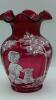 Fenton Mary Gregory Style Cranberry Ruffled Rim Vases (2) - 19