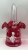 Fenton Mary Gregory Style Cranberry Ruffled Rim Hand Baskets (2) - 24