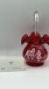 Fenton Cranberry Ruffled Rim Hand Basket & Vase - 24