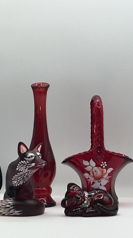 Fenton Ruby Red Glass Animal Figurines & Other Ruby Red Glass