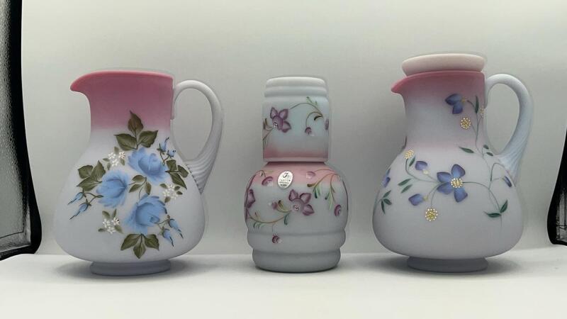 Fenton Burmese Glass Pitchers & Tumble Up