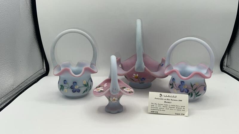 Fenton Blue Burmese Glass Hand Baskets (4)