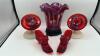 Fenton Ruby Red Glass Hats, Vase & Cathead Glass Slipper Shoes (2)