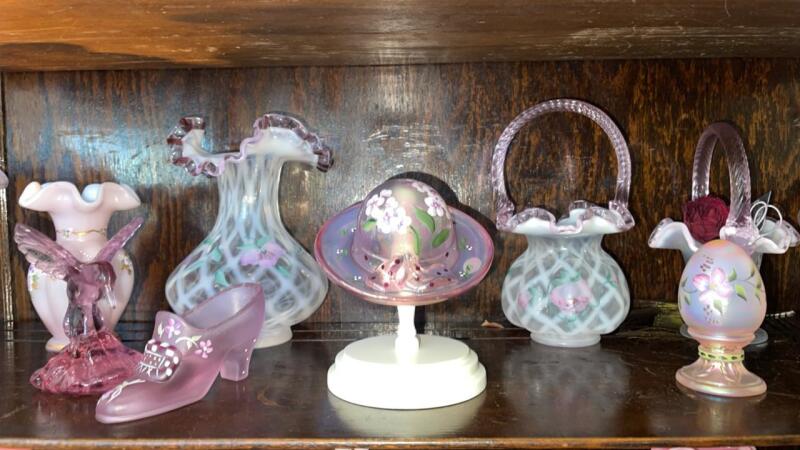 Fenton Glass Hand Baskets, Vases, Slipper & more