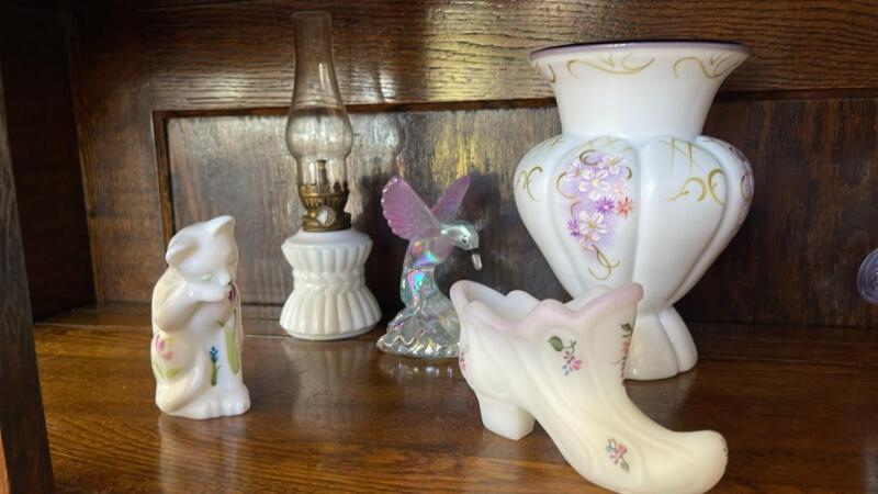 Fenton Milk Glass Pieces & Radiant Milk Glass Oil Lamp
