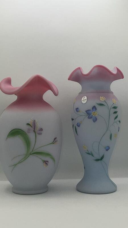 Fenton Blue Burmese Glass Vases (2)