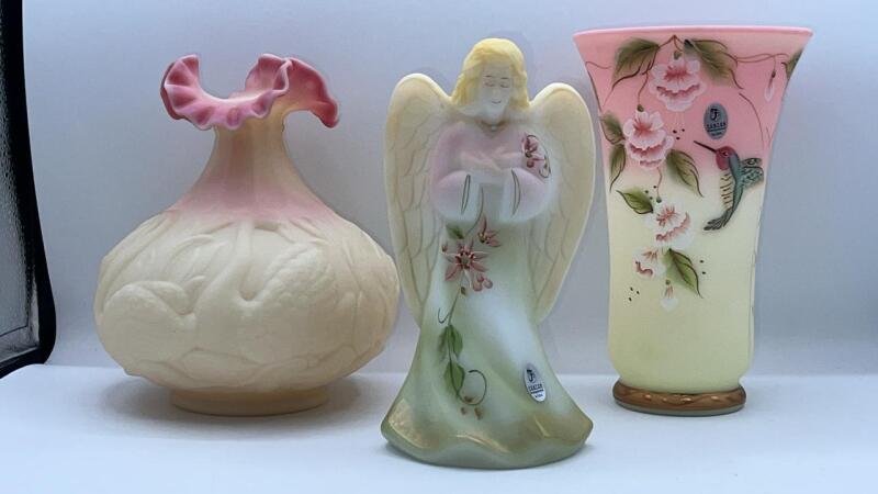 Fenton Glass Angel Figurine & Vases (2)