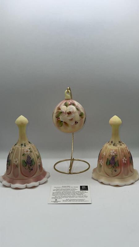 Fenton Burmese Christmas Ornament & Bells (2)