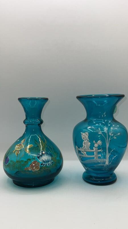 Fenton Turquoise Glass Vases (2)