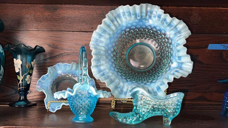 Blue Opalescent Hobnail Glass