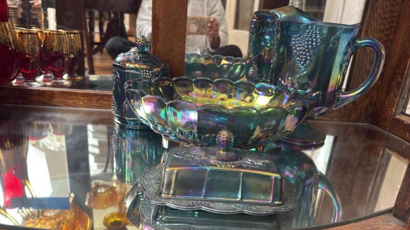 Iridescent Blue Carnival Harvest Glass