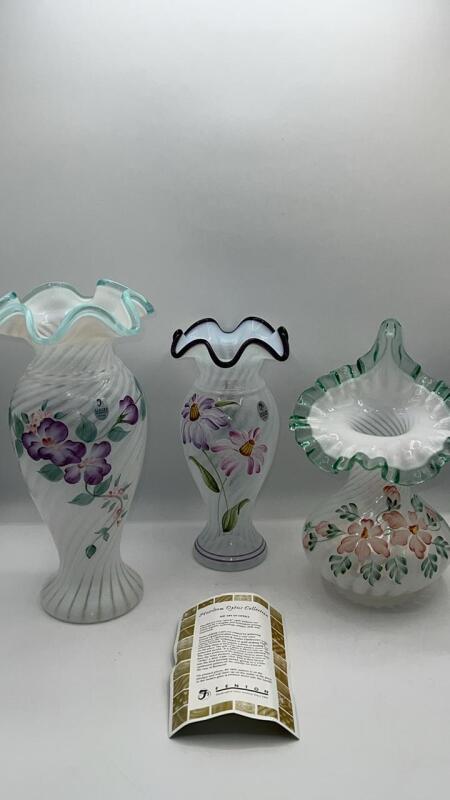 Fenton Heirloom Opalescent Glass Vases (3)