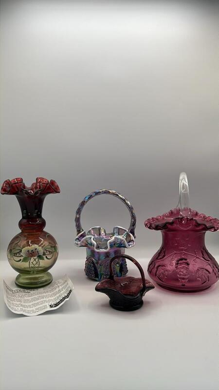 Fenton Plum Opalescent Glass, Rubina Verde Glass & Other Glass