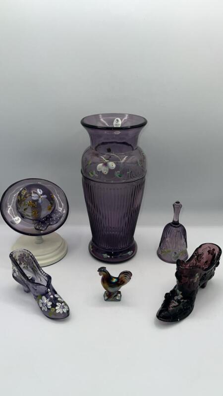Fenton Amethyst Glass & Amethyst Cabbage Rose Glass Slipper
