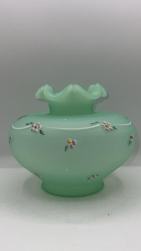 Fenton Willow Green Opalescent Glass Ruffled Vase