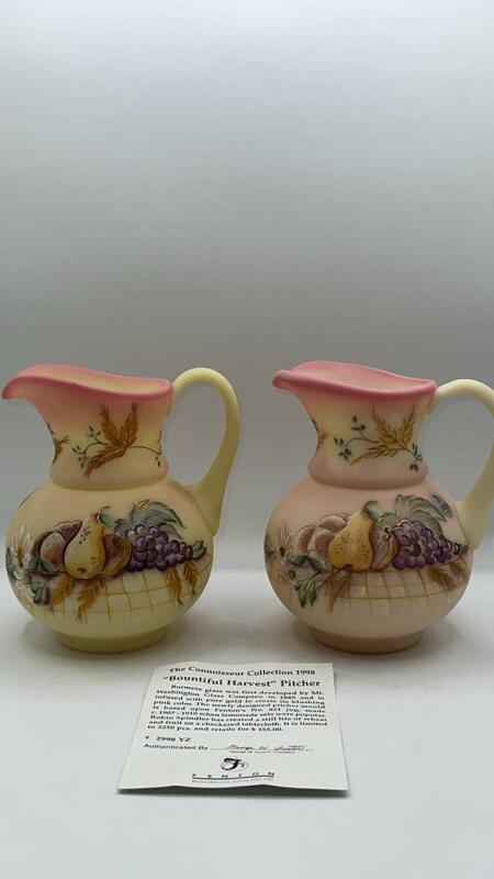 Fenton Burmese Glass Connoisseur Collection 1998 Bountiful Harvest Pitchers (2)