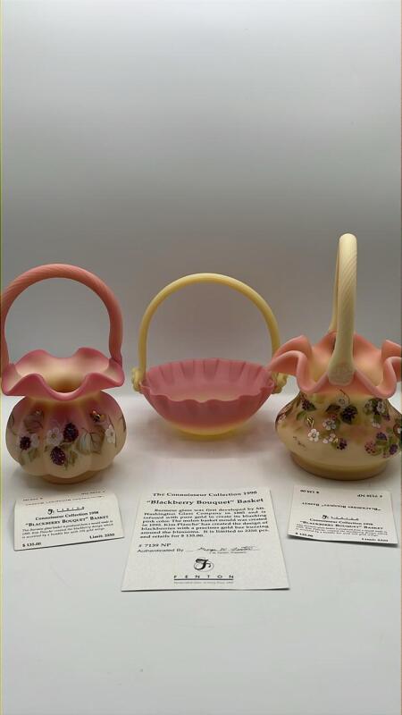 Fenton Burmese Glass Hand Baskets (3)