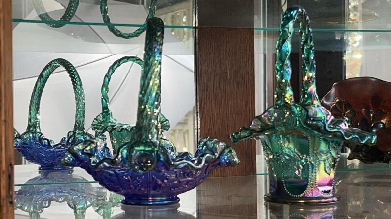 Fenton Carnival Glass Hand Baskets (2)