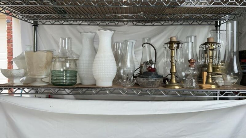 Vintage Milk Glass, Hurricane Lamps & Shades & Glassware