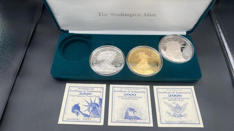 2000 Giant Quarter-Pound Eagle, Silver Eagle, & Golden Eagle