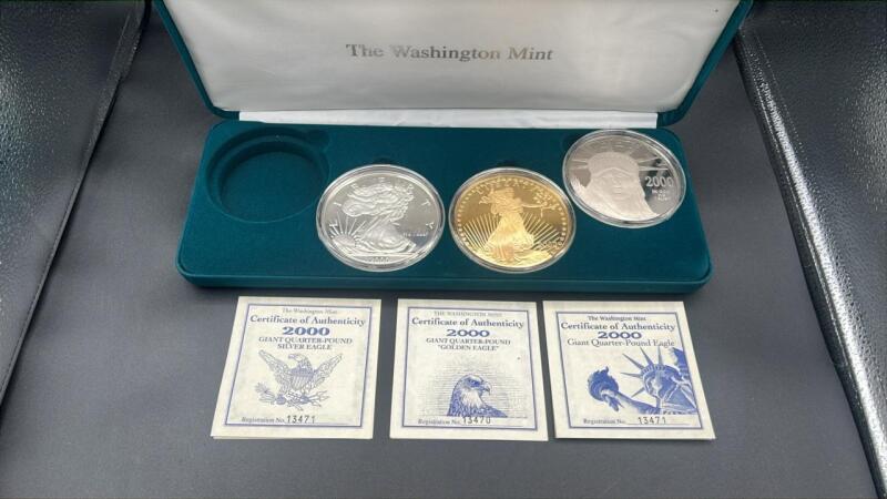 2000 Giant Quarter-Pound Eagle, Silver Eagle, & Golden Eagle