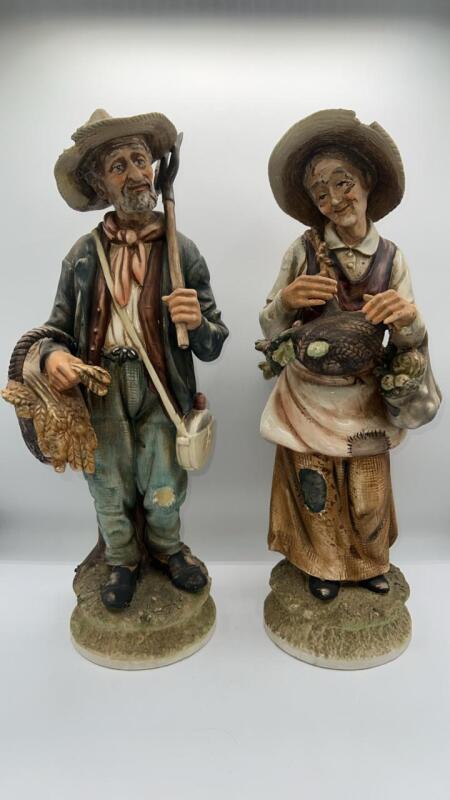 Vintage Old Farmer Couple Figurines