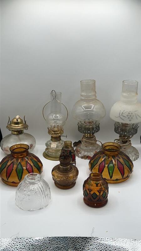 Glass Hurricane Lamps w/ Decorative Lamp Shades