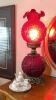 Poppy Ruby Red Gone With The Wind Electric Parlor Lamp w/ Mini Tea Set - 2