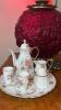 Poppy Ruby Red Gone With The Wind Electric Parlor Lamp w/ Mini Tea Set - 13