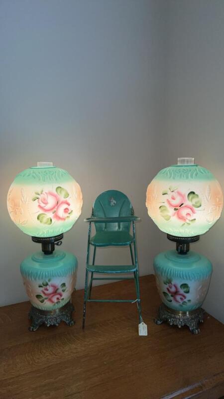 Antique Gone With The Wind Style Parlor Lamps & Metal Doll High Chair