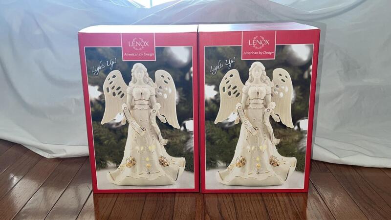 Lenox Florentine & Pearl Angel Lit Figurines x2