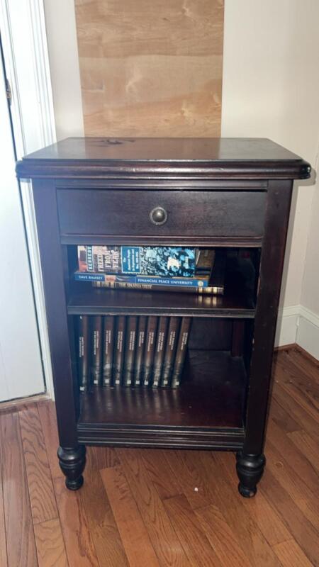 Wooden Nightstand & Books