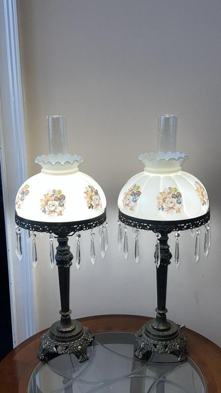 Antique Hurricane Gone With The Wind Lamps w/ Prisms