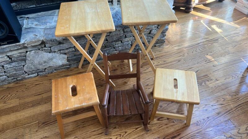 Wooden TV Trays, Step Stools & Doll Rocking Chair