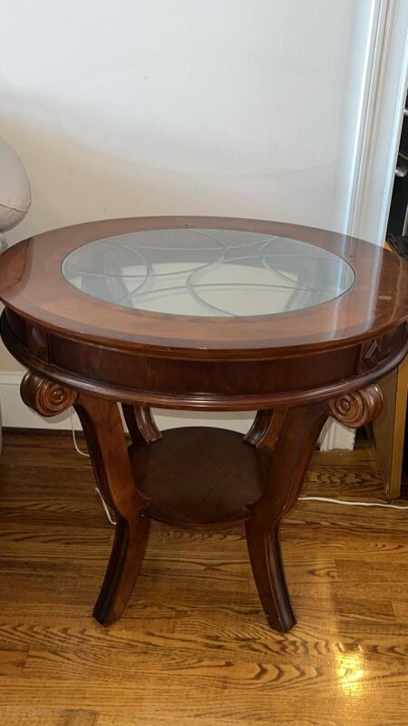 Etched Glass Inlet Wooden Side Tables x2
