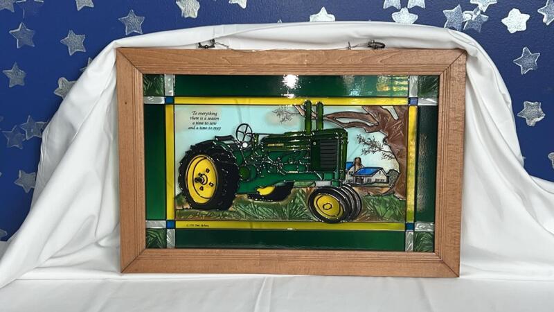 Vintage John Deere Tractor Stained Glass