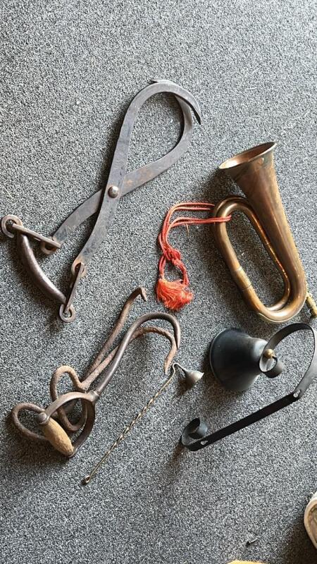 Brass Bugle Horn, Iron Ice Tongs & More