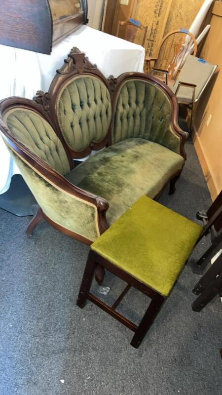 Green Tufted Velvet Settee & Bench