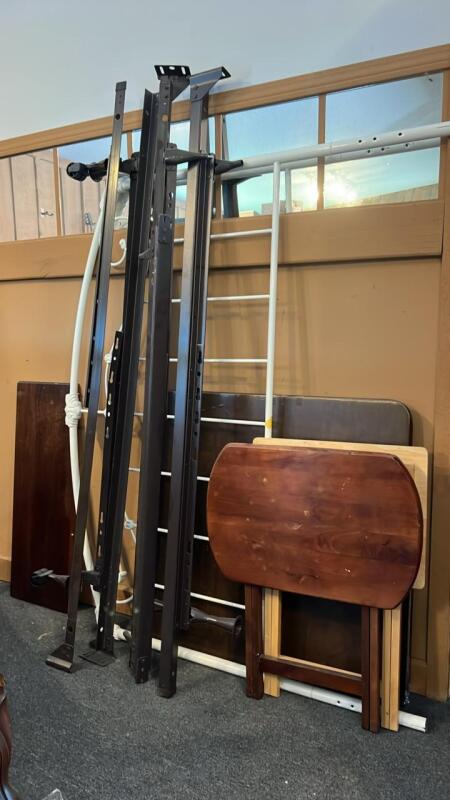Bed rails, metal headboard, tv trays and tables