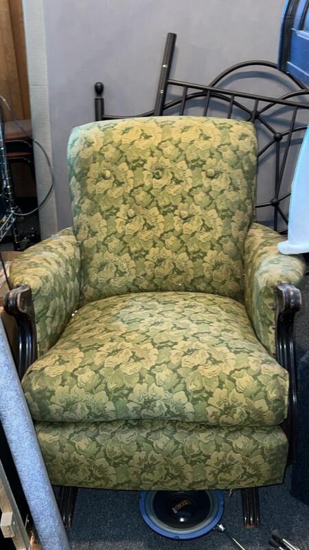 Green Floral Upholstered Platform Rocking Chair