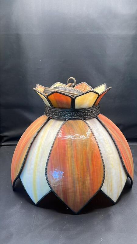 Vintage MCM Slag Glass Hanging Swag Lamps (2)