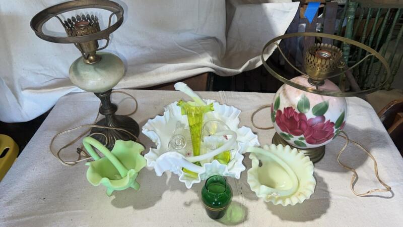 Vintage Electric Parlor Lamps (2) & Mosaic Glass Crafting Pieces